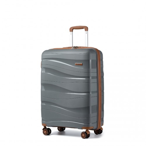 Kono 20 Inch Lightweight Polypropylene Hard Shell Suitcase With TSA Lock - Grey And Brown