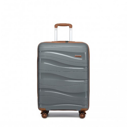 Kono 20 Inch Lightweight Polypropylene Hard Shell Suitcase With TSA Lock - Grey And Brown