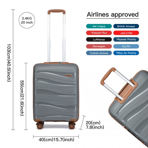 Kono 20 Inch Lightweight Polypropylene Hard Shell Suitcase With TSA Lock - Grey And Brown