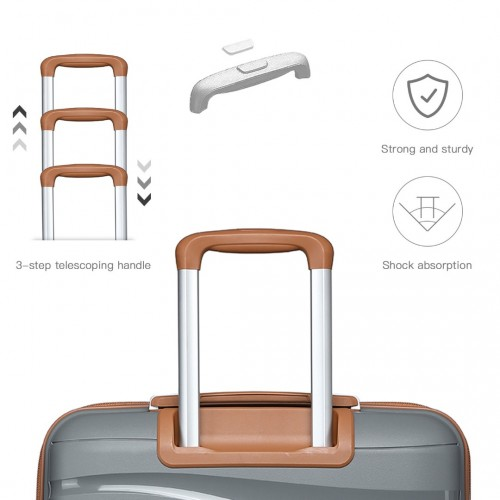 Kono 20 Inch Lightweight Polypropylene Hard Shell Suitcase With TSA Lock - Grey And Brown