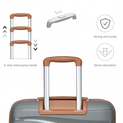 Kono 20 Inch Lightweight Polypropylene Hard Shell Suitcase With TSA Lock - Grey And Brown