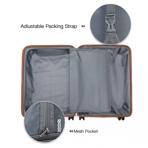 Kono 20 Inch Lightweight Polypropylene Hard Shell Suitcase With TSA Lock - Grey And Brown