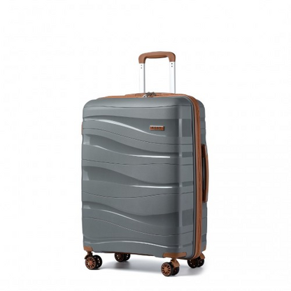 Kono 24 Inch Lightweight Polypropylene Hard Shell Suitcase with TSA Lock - Grey and Brown