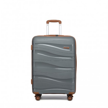 Kono 24 Inch Lightweight Polypropylene Hard Shell Suitcase with TSA Lock - Grey and Brown