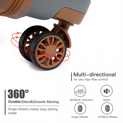 Kono 24 Inch Lightweight Polypropylene Hard Shell Suitcase with TSA Lock - Grey and Brown