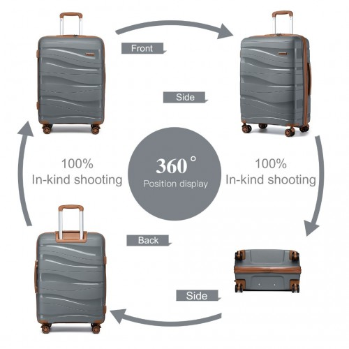 K2094L - Kono 28 Inch Lightweight Polypropylene Hard Shell Suitcase With TSA Lock - Grey And Brown