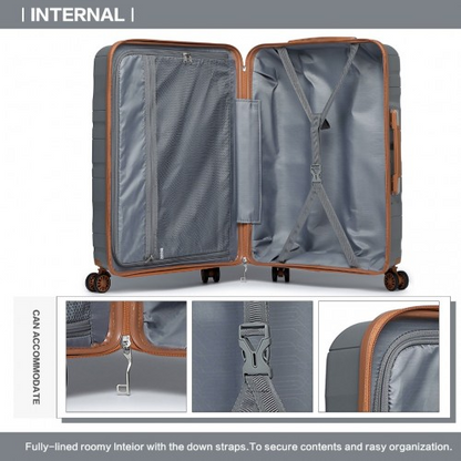 K2094L - Kono 28 Inch Lightweight Polypropylene Hard Shell Suitcase With TSA Lock - Grey And Brown