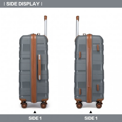 K2094L - Kono Lightweight Polypropylene Hard Shell 4 Piece Suitcase Set With TSA Lock And Vanity Case - Grey And Brown