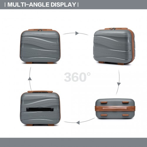 K2094L - Kono Lightweight Polypropylene Hard Shell 4 Piece Suitcase Set With TSA Lock And Vanity Case - Grey And Brown