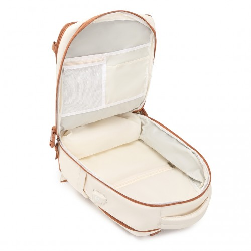 Kono Multi-Functional Breathable Travel Backpack with USB Charging Port and Separate Shoe Compartment - Beige and Brown