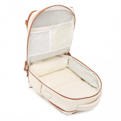 Kono Multi-Functional Breathable Travel Backpack with USB Charging Port and Separate Shoe Compartment - Beige and Brown