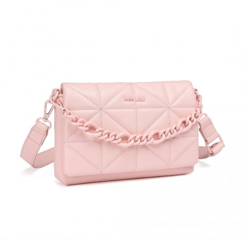 Miss Lulu Chic Quilted Shoulder Bag with Chain Strap - Pink | Elegant and Stylish Women's Handbag