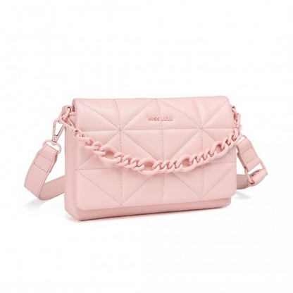 Miss Lulu Chic Quilted Shoulder Bag with Chain Strap - Pink | Elegant and Stylish Women's Handbag