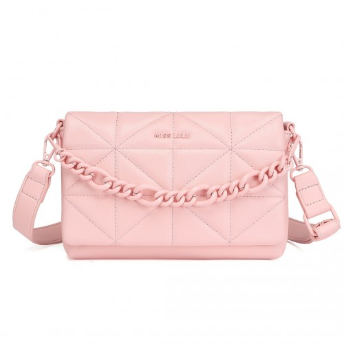 Miss Lulu Chic Quilted Shoulder Bag with Chain Strap - Pink | Elegant and Stylish Women's Handbag