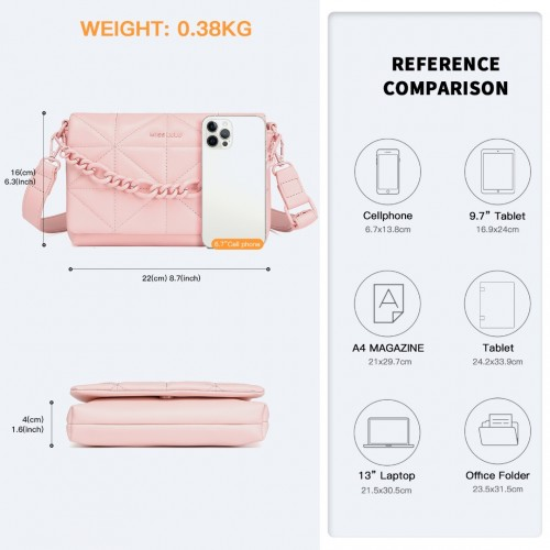 Miss Lulu Chic Quilted Shoulder Bag with Chain Strap - Pink | Elegant and Stylish Women's Handbag