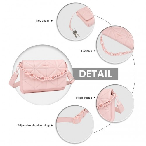Miss Lulu Chic Quilted Shoulder Bag with Chain Strap - Pink | Elegant and Stylish Women's Handbag