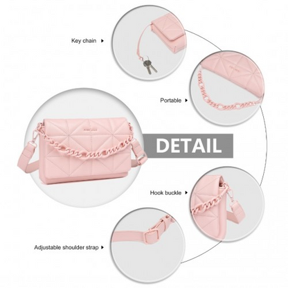 Miss Lulu Chic Quilted Shoulder Bag with Chain Strap - Pink | Elegant and Stylish Women's Handbag