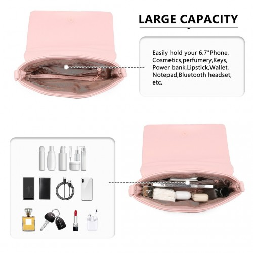 Miss Lulu Chic Quilted Shoulder Bag with Chain Strap - Pink | Elegant and Stylish Women's Handbag