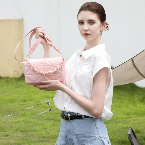 Miss Lulu Chic Quilted Shoulder Bag with Chain Strap - Pink | Elegant and Stylish Women's Handbag