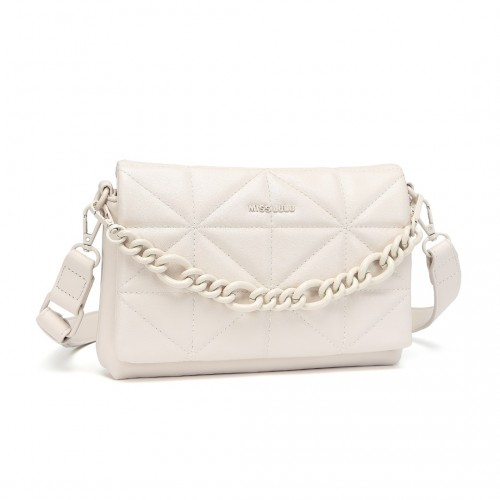Miss Lulu Chic Quilted Shoulder Bag With Chain Strap - Beige | Elegant & Versatile Women's Handbag