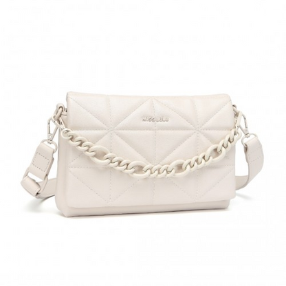 Miss Lulu Chic Quilted Shoulder Bag With Chain Strap - Beige | Elegant & Versatile Women's Handbag