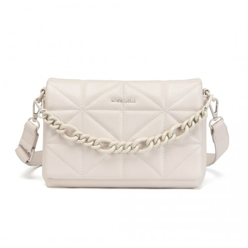 Miss Lulu Chic Quilted Shoulder Bag With Chain Strap - Beige | Elegant & Versatile Women's Handbag