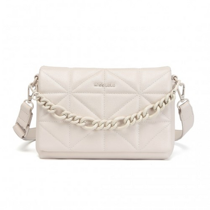 Miss Lulu Chic Quilted Shoulder Bag With Chain Strap - Beige | Elegant & Versatile Women's Handbag