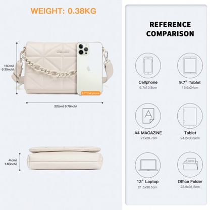 Miss Lulu Chic Quilted Shoulder Bag With Chain Strap - Beige | Elegant & Versatile Women's Handbag