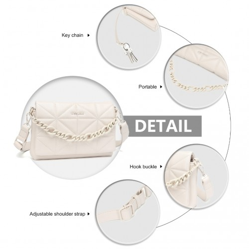 Miss Lulu Chic Quilted Shoulder Bag With Chain Strap - Beige | Elegant & Versatile Women's Handbag