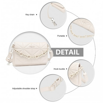 Miss Lulu Chic Quilted Shoulder Bag With Chain Strap - Beige | Elegant & Versatile Women's Handbag