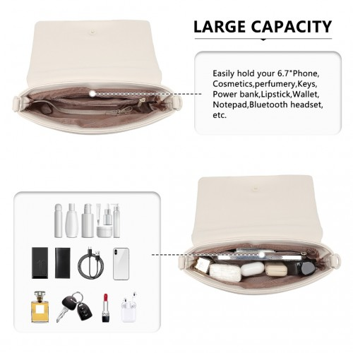 Miss Lulu Chic Quilted Shoulder Bag With Chain Strap - Beige | Elegant & Versatile Women's Handbag