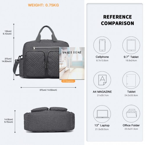 Kono Versatile Diaper Changing Tote Bag with Built-In Changing Mat - Dark Grey, Thermal Insulation, Waterproof Design