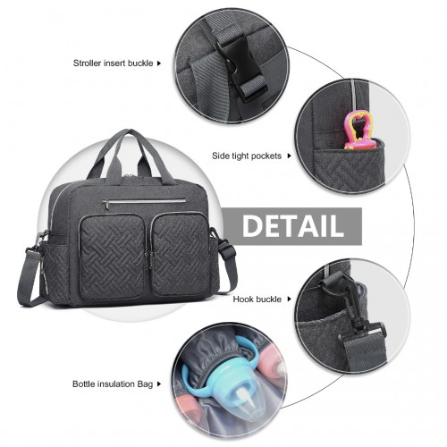 Kono Versatile Diaper Changing Tote Bag with Built-In Changing Mat - Dark Grey, Thermal Insulation, Waterproof Design