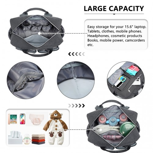 Kono Versatile Diaper Changing Tote Bag with Built-In Changing Mat - Dark Grey, Thermal Insulation, Waterproof Design