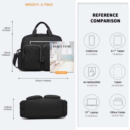 Kono Versatile Diaper Changing Tote Bag with Built-In Changing Mat - Thermal Insulated & Waterproof Design - Black