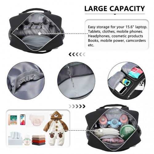 Kono Versatile Diaper Changing Tote Bag with Built-In Changing Mat - Thermal Insulated & Waterproof Design - Black