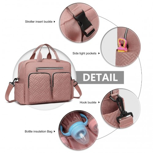 Kono Versatile Diaper Changing Tote Bag with Built-In Changing Mat & Thermal Insulation - Pink