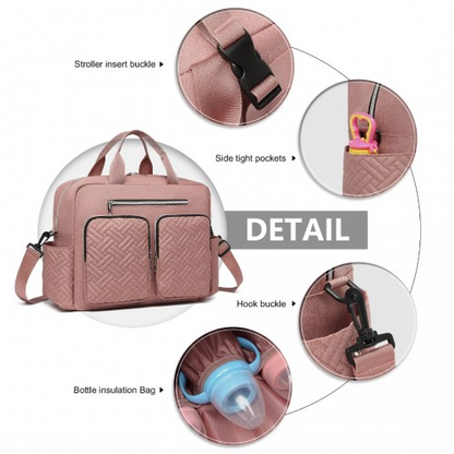 Kono Versatile Diaper Changing Tote Bag with Built-In Changing Mat & Thermal Insulation - Pink