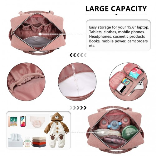Kono Versatile Diaper Changing Tote Bag with Built-In Changing Mat & Thermal Insulation - Pink