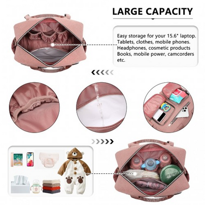 Kono Versatile Diaper Changing Tote Bag with Built-In Changing Mat & Thermal Insulation - Pink