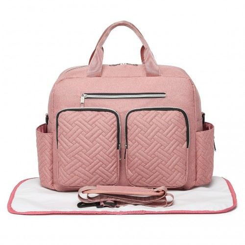 Kono Versatile Diaper Changing Tote Bag with Built-In Changing Mat & Thermal Insulation - Pink