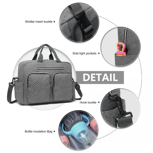Kono Versatile Diaper Changing Tote Bag - Built-In Changing Mat, Thermal Insulation, Waterproof - Grey