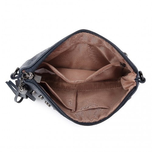 Miss Lulu Soft PU Ultra-Lightweight Clutch Bag - Skull Embossing, Tassel Detail & Long Chain Strap - Navy