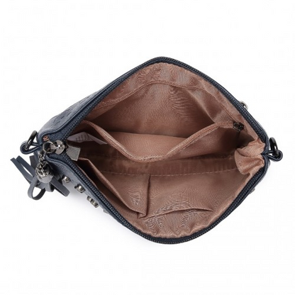 Miss Lulu Soft PU Ultra-Lightweight Clutch Bag - Skull Embossing, Tassel Detail & Long Chain Strap - Navy