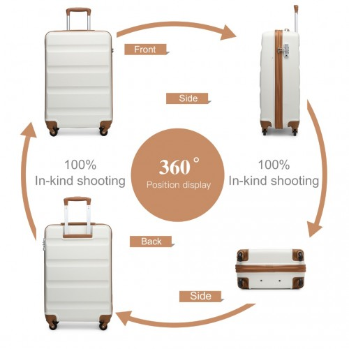 Kono 19 Inch Cabin Size Carry On Suitcase - Lightweight ABS Hardshell with Secure TSA Lock - Cream