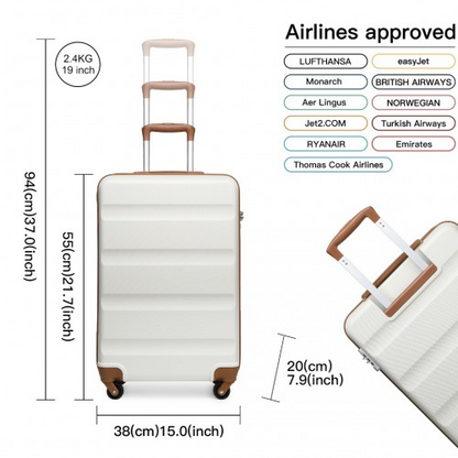Kono 19 Inch Cabin Size Carry On Suitcase - Lightweight ABS Hardshell with Secure TSA Lock - Cream