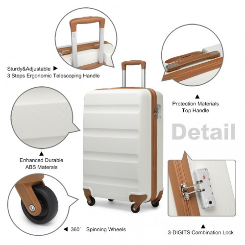 Kono 19 Inch Cabin Size Carry On Suitcase - Lightweight ABS Hardshell with Secure TSA Lock - Cream