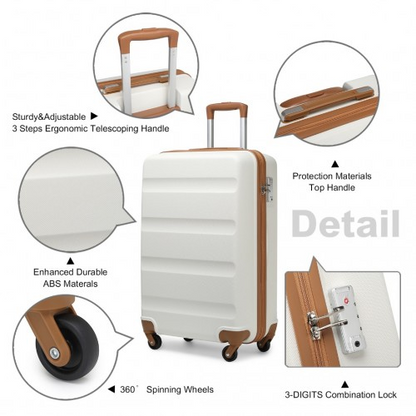 Kono 19 Inch Cabin Size Carry On Suitcase - Lightweight ABS Hardshell with Secure TSA Lock - Cream