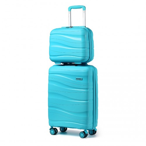 K2094L - Kono 14/20 Inch Lightweight Polypropylene Hard Shell 2 Piece Suitcase Set With TSA Lock And Vanity Case - Blue