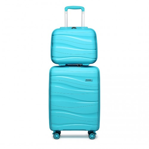K2094L - Kono 14/20 Inch Lightweight Polypropylene Hard Shell 2 Piece Suitcase Set With TSA Lock And Vanity Case - Blue
